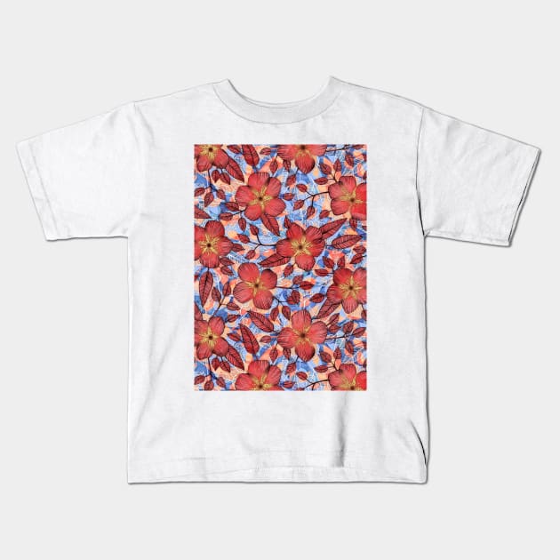 Coral Summer - a hand drawn floral pattern Kids T-Shirt by micklyn